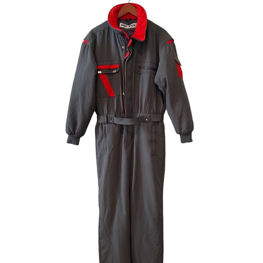 Vintage 80s Obermeyer One Piece Snow Suit Ski Suit Gray & Red L